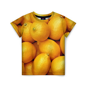 Детская футболка 3D с принтом Лимончики в Санкт-Петербурге, 100% гипоаллергенный полиэфир | прямой крой, круглый вырез горловины, длина до линии бедер, чуть спущенное плечо, ткань немного тянется | 3d | витамин | еда | желтый | лето | лимон | много | пища | прикольные | сочные | фрукты | цитрус | яркие