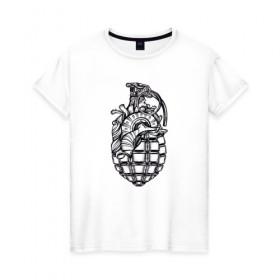 Женская футболка хлопок с принтом Сердце-граната в Санкт-Петербурге, 100% хлопок | прямой крой, круглый вырез горловины, длина до линии бедер, слегка спущенное плечо | 