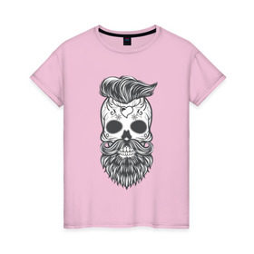 Женская футболка хлопок с принтом Бородатый череп в Санкт-Петербурге, 100% хлопок | прямой крой, круглый вырез горловины, длина до линии бедер, слегка спущенное плечо | арт | борода | мертвец | прикольные | скелет | усы | череп