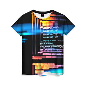 Женская футболка 3D с принтом Programming в Санкт-Петербурге, 100% полиэфир ( синтетическое хлопкоподобное полотно) | прямой крой, круглый вырез горловины, длина до линии бедер | 3d | codding | coding | computer | programing | админам | информатика | программа | программистам | программный код