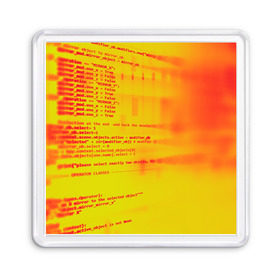 Магнит 55*55 с принтом Компьютерный код в Санкт-Петербурге, Пластик | Размер: 65*65 мм; Размер печати: 55*55 мм | желтый | кибер | код | оранжевый | прога
