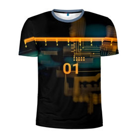Мужская футболка 3D спортивная с принтом hi-tech в Санкт-Петербурге, 100% полиэстер с улучшенными характеристиками | приталенный силуэт, круглая горловина, широкие плечи, сужается к линии бедра | Тематика изображения на принте: кибер | схема | темный | хай тек