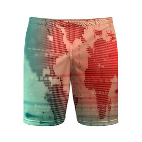 Мужские шорты 3D спортивные с принтом Цифровой мир в Санкт-Петербурге,  |  | зеленый | карта | кибер | красный
