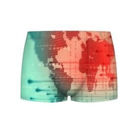 Мужские трусы 3D с принтом Цифровой мир в Санкт-Петербурге, 50% хлопок, 50% полиэстер | классическая посадка, на поясе мягкая тканевая резинка | Тематика изображения на принте: зеленый | карта | кибер | красный