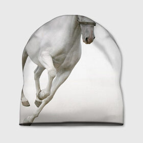 Шапка 3D с принтом Белый конь в Санкт-Петербурге, 100% полиэстер | универсальный размер, печать по всей поверхности изделия |  скачет | вожжи | голоп | грация | езда | есаул | жеребец | животное | кобыла | кобылица | конь | копыта | копыто | лошадь | пегас | пони | рысак | сбруя | скакун | скачка | стойло | троя