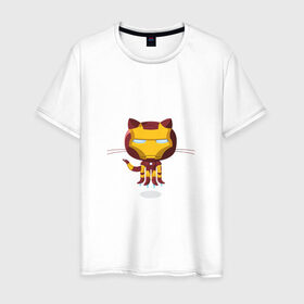 Мужская футболка хлопок с принтом ironcat в Санкт-Петербурге, 100% хлопок | прямой крой, круглый вырез горловины, длина до линии бедер, слегка спущенное плечо. | cat | github | ironcat | ironman