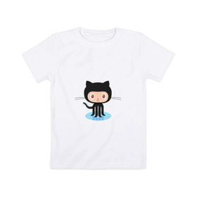 Детская футболка хлопок с принтом github cat в Санкт-Петербурге, 100% хлопок | круглый вырез горловины, полуприлегающий силуэт, длина до линии бедер | cat | github