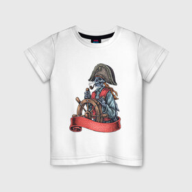 Детская футболка хлопок с принтом Пират в Санкт-Петербурге, 100% хлопок | круглый вырез горловины, полуприлегающий силуэт, длина до линии бедер | воробей | джек | пират | скелет | череп