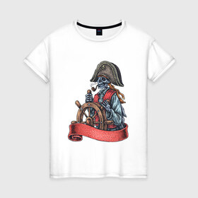 Женская футболка хлопок с принтом Пират в Санкт-Петербурге, 100% хлопок | прямой крой, круглый вырез горловины, длина до линии бедер, слегка спущенное плечо | воробей | джек | пират | скелет | череп