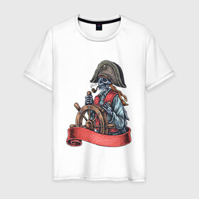 Мужская футболка хлопок с принтом Пират в Санкт-Петербурге, 100% хлопок | прямой крой, круглый вырез горловины, длина до линии бедер, слегка спущенное плечо. | воробей | джек | пират | скелет | череп
