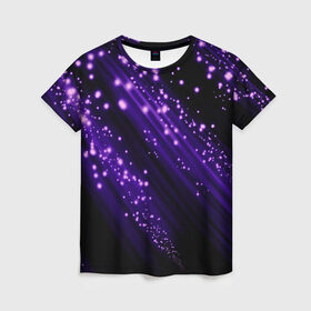 Женская футболка 3D с принтом Twinkle в Санкт-Петербурге, 100% полиэфир ( синтетическое хлопкоподобное полотно) | прямой крой, круглый вырез горловины, длина до линии бедер | 3d | абстракция | блеск | линии | лучи | огоньки | полосы | прикольные | пятна | свет | темный | фиолетовый | яркие