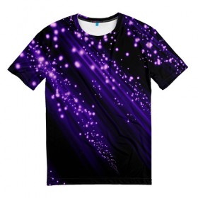 Мужская футболка 3D с принтом Twinkle в Санкт-Петербурге, 100% полиэфир | прямой крой, круглый вырез горловины, длина до линии бедер | 3d | абстракция | блеск | линии | лучи | огоньки | полосы | прикольные | пятна | свет | темный | фиолетовый | яркие