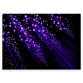 Поздравительная открытка с принтом Twinkle в Санкт-Петербурге, 100% бумага | плотность бумаги 280 г/м2, матовая, на обратной стороне линовка и место для марки
 | Тематика изображения на принте: 3d | абстракция | блеск | линии | лучи | огоньки | полосы | прикольные | пятна | свет | темный | фиолетовый | яркие