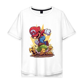 Мужская футболка хлопок Oversize с принтом Марио в Санкт-Петербурге, 100% хлопок | свободный крой, круглый ворот, “спинка” длиннее передней части | Тематика изображения на принте: игра | марио | нинтендо | сантехник | супер