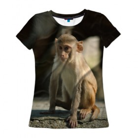 Женская футболка 3D с принтом Мартышка в Санкт-Петербурге, 100% полиэфир ( синтетическое хлопкоподобное полотно) | прямой крой, круглый вырез горловины, длина до линии бедер | животное | мартышка | обезьяна | примат