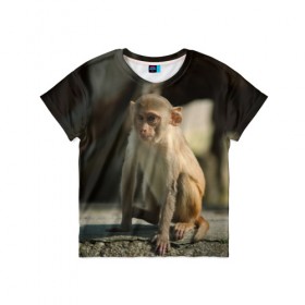 Детская футболка 3D с принтом Мартышка в Санкт-Петербурге, 100% гипоаллергенный полиэфир | прямой крой, круглый вырез горловины, длина до линии бедер, чуть спущенное плечо, ткань немного тянется | животное | мартышка | обезьяна | примат