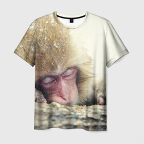 Мужская футболка 3D с принтом Обезьянка спит в Санкт-Петербурге, 100% полиэфир | прямой крой, круглый вырез горловины, длина до линии бедер | бабуин | животное | обезьяна | орангутанг | примат