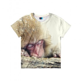 Детская футболка 3D с принтом Обезьянка спит в Санкт-Петербурге, 100% гипоаллергенный полиэфир | прямой крой, круглый вырез горловины, длина до линии бедер, чуть спущенное плечо, ткань немного тянется | бабуин | животное | обезьяна | орангутанг | примат