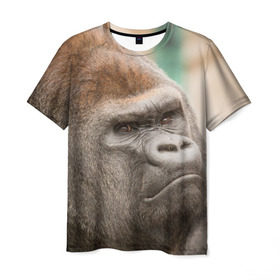 Мужская футболка 3D с принтом Обезьяна в Санкт-Петербурге, 100% полиэфир | прямой крой, круглый вырез горловины, длина до линии бедер | горилла | животное | обезьяна | примат