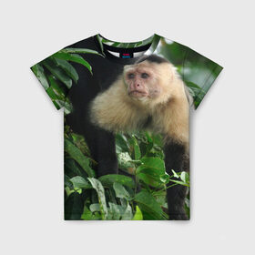 Детская футболка 3D с принтом Обезьянка в джунглях в Санкт-Петербурге, 100% гипоаллергенный полиэфир | прямой крой, круглый вырез горловины, длина до линии бедер, чуть спущенное плечо, ткань немного тянется | бабуин | гамадрил | гиббон | горилла | гуманоид | дарвин | животное | зоопарк | кинг конг | мартышка | маугли | обезьяна | орангутанг | предок | примат | рожа | хомо сапиенс | шимпанзе