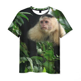Мужская футболка 3D с принтом Обезьянка в джунглях в Санкт-Петербурге, 100% полиэфир | прямой крой, круглый вырез горловины, длина до линии бедер | бабуин | гамадрил | гиббон | горилла | гуманоид | дарвин | животное | зоопарк | кинг конг | мартышка | маугли | обезьяна | орангутанг | предок | примат | рожа | хомо сапиенс | шимпанзе