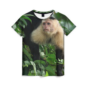 Женская футболка 3D с принтом Обезьянка в джунглях в Санкт-Петербурге, 100% полиэфир ( синтетическое хлопкоподобное полотно) | прямой крой, круглый вырез горловины, длина до линии бедер | бабуин | гамадрил | гиббон | горилла | гуманоид | дарвин | животное | зоопарк | кинг конг | мартышка | маугли | обезьяна | орангутанг | предок | примат | рожа | хомо сапиенс | шимпанзе