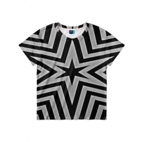 Детская футболка 3D с принтом Звезда в Санкт-Петербурге, 100% гипоаллергенный полиэфир | прямой крой, круглый вырез горловины, длина до линии бедер, чуть спущенное плечо, ткань немного тянется | 3d | black | абстракция | другие | линии | полосы | прикольные | текстуры | цветные | черно белый