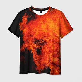 Мужская футболка 3D с принтом Огонь в Санкт-Петербурге, 100% полиэфир | прямой крой, круглый вырез горловины, длина до линии бедер | оранжевый | плямя | черный | яркий