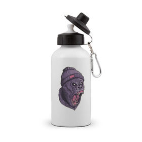 Бутылка спортивная с принтом Злая горилла в Санкт-Петербурге, металл | емкость — 500 мл, в комплекте две пластиковые крышки и карабин для крепления | Тематика изображения на принте: арт | взгляд | гипноз | гнев | горилла | животные | зубы | кинг конг | клыки | обезьяна | пасть | шапка