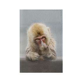 Обложка для паспорта матовая кожа с принтом Японская макака в Санкт-Петербурге, натуральная матовая кожа | размер 19,3 х 13,7 см; прозрачные пластиковые крепления | макак | мартышка | обезьяна | палец | япония