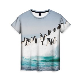 Женская футболка 3D с принтом Пингвины на айсберге в Санкт-Петербурге, 100% полиэфир ( синтетическое хлопкоподобное полотно) | прямой крой, круглый вырез горловины, длина до линии бедер | айсберг | антарктида | антарктика | арктика | буревестник | глупый | императорский | клюв | королевский | крылья | ласты | лёд | линукс | океан | пилигрим | полюс | птица | север | снег | умка | фрак