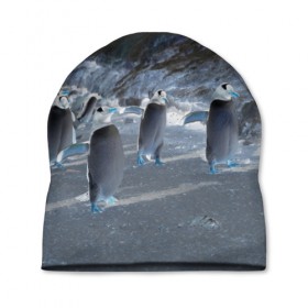 Шапка 3D с принтом Ночные пингвины в горах в Санкт-Петербурге, 100% полиэстер | универсальный размер, печать по всей поверхности изделия | 