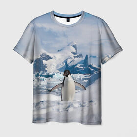Мужская футболка 3D с принтом Пингвин в горах в Санкт-Петербурге, 100% полиэфир | прямой крой, круглый вырез горловины, длина до линии бедер | айсберг | антарктида | антарктика | арктика | буревестник | глупый | императорский | клюв | королевский | крылья | ласты | лёд | линукс | океан | пилигрим | полюс | птица | север | снег | умка | фрак