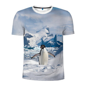 Мужская футболка 3D спортивная с принтом Пингвин в горах в Санкт-Петербурге, 100% полиэстер с улучшенными характеристиками | приталенный силуэт, круглая горловина, широкие плечи, сужается к линии бедра | Тематика изображения на принте: айсберг | антарктида | антарктика | арктика | буревестник | глупый | императорский | клюв | королевский | крылья | ласты | лёд | линукс | океан | пилигрим | полюс | птица | север | снег | умка | фрак