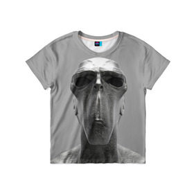 Детская футболка 3D с принтом Гуманоид в Санкт-Петербурге, 100% гипоаллергенный полиэфир | прямой крой, круглый вырез горловины, длина до линии бедер, чуть спущенное плечо, ткань немного тянется | head | humanoid | sculpture | голова | идол | инопланетянин | истукан | космос | скульптура | статуя