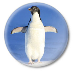Значок с принтом Пингвин в Санкт-Петербурге,  металл | круглая форма, металлическая застежка в виде булавки | айсберг | антарктида | антарктика | арктика | буревестник | глупый | императорский | клюв | королевский | крылья | ласты | лёд | линукс | океан | пилигрим | полюс | птица | север | снег | умка | фрак