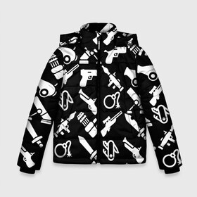 Зимняя куртка для мальчиков 3D с принтом Оружие черный микс в Санкт-Петербурге, ткань верха — 100% полиэстер; подклад — 100% полиэстер, утеплитель — 100% полиэстер | длина ниже бедра, удлиненная спинка, воротник стойка и отстегивающийся капюшон. Есть боковые карманы с листочкой на кнопках, утяжки по низу изделия и внутренний карман на молнии. 

Предусмотрены светоотражающий принт на спинке, радужный светоотражающий элемент на пуллере молнии и на резинке для утяжки | граната | гранатомет | детские | детям | иконки | камуфляж | меч | микс | мина | много | мушкет | оружие | пистолет | пулемет | пушка | рпг | силуэт | символ | снайперская винтовка | швейцарский нож