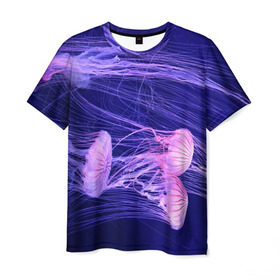 Мужская футболка 3D с принтом Розовые медузы в Санкт-Петербурге, 100% полиэфир | прямой крой, круглый вырез горловины, длина до линии бедер | аквариум | вода | дайвинг | милые | море | океан | плывет | подводный мир | рыбалка | рыбка | рыбы | стая | фауна