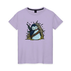 Женская футболка хлопок с принтом Пингвин-убивашка в Санкт-Петербурге, 100% хлопок | прямой крой, круглый вырез горловины, длина до линии бедер, слегка спущенное плечо | 