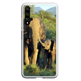 Чехол для Honor 20 с принтом Слониха и слоненок в природе в Санкт-Петербурге, Силикон | Область печати: задняя сторона чехла, без боковых панелей | Тематика изображения на принте: африка | африканский | бивни | большой | гигант джунгли | зоопарк | индийский | индия | лесной великан | мамонт | огромный | саванна | сафари | серый | слон | слоненок | слониха | стадо | уши | хобот