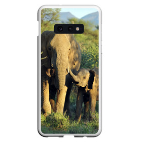 Чехол для Samsung S10E с принтом Слониха и слоненок в природе в Санкт-Петербурге, Силикон | Область печати: задняя сторона чехла, без боковых панелей | африка | африканский | бивни | большой | гигант джунгли | зоопарк | индийский | индия | лесной великан | мамонт | огромный | саванна | сафари | серый | слон | слоненок | слониха | стадо | уши | хобот