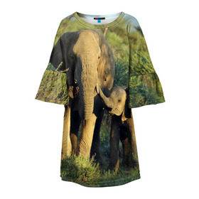 Детское платье 3D с принтом Слониха и слоненок в природе в Санкт-Петербурге, 100% полиэстер | прямой силуэт, чуть расширенный к низу. Круглая горловина, на рукавах — воланы | африка | африканский | бивни | большой | гигант джунгли | зоопарк | индийский | индия | лесной великан | мамонт | огромный | саванна | сафари | серый | слон | слоненок | слониха | стадо | уши | хобот