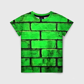 Детская футболка 3D с принтом Зелёные кирпичики в Санкт-Петербурге, 100% гипоаллергенный полиэфир | прямой крой, круглый вырез горловины, длина до линии бедер, чуть спущенное плечо, ткань немного тянется | 3d | зелёные кирпичики | камень | краска | текстуры