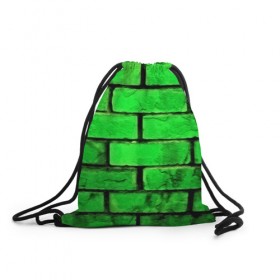 Рюкзак-мешок 3D с принтом Зелёные кирпичики в Санкт-Петербурге, 100% полиэстер | плотность ткани — 200 г/м2, размер — 35 х 45 см; лямки — толстые шнурки, застежка на шнуровке, без карманов и подкладки | Тематика изображения на принте: 3d | зелёные кирпичики | камень | краска | текстуры