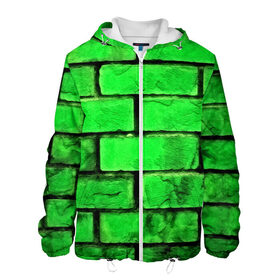 Мужская куртка 3D с принтом Зелёные кирпичики в Санкт-Петербурге, ткань верха — 100% полиэстер, подклад — флис | прямой крой, подол и капюшон оформлены резинкой с фиксаторами, два кармана без застежек по бокам, один большой потайной карман на груди. Карман на груди застегивается на липучку | 3d | зелёные кирпичики | камень | краска | текстуры