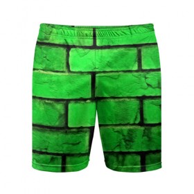 Мужские шорты 3D спортивные с принтом Зелёные кирпичики в Санкт-Петербурге,  |  | 3d | зелёные кирпичики | камень | краска | текстуры