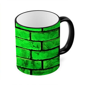 Кружка 3D с принтом Зелёные кирпичики в Санкт-Петербурге, керамика | ёмкость 330 мл | 3d | зелёные кирпичики | камень | краска | текстуры