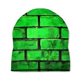 Шапка 3D с принтом Зелёные кирпичики в Санкт-Петербурге, 100% полиэстер | универсальный размер, печать по всей поверхности изделия | 3d | зелёные кирпичики | камень | краска | текстуры