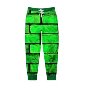 Мужские брюки 3D с принтом Зелёные кирпичики в Санкт-Петербурге, 100% полиэстер | манжеты по низу, эластичный пояс регулируется шнурком, по бокам два кармана без застежек, внутренняя часть кармана из мелкой сетки | 3d | зелёные кирпичики | камень | краска | текстуры