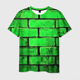 Мужская футболка 3D с принтом Зелёные кирпичики в Санкт-Петербурге, 100% полиэфир | прямой крой, круглый вырез горловины, длина до линии бедер | 3d | зелёные кирпичики | камень | краска | текстуры